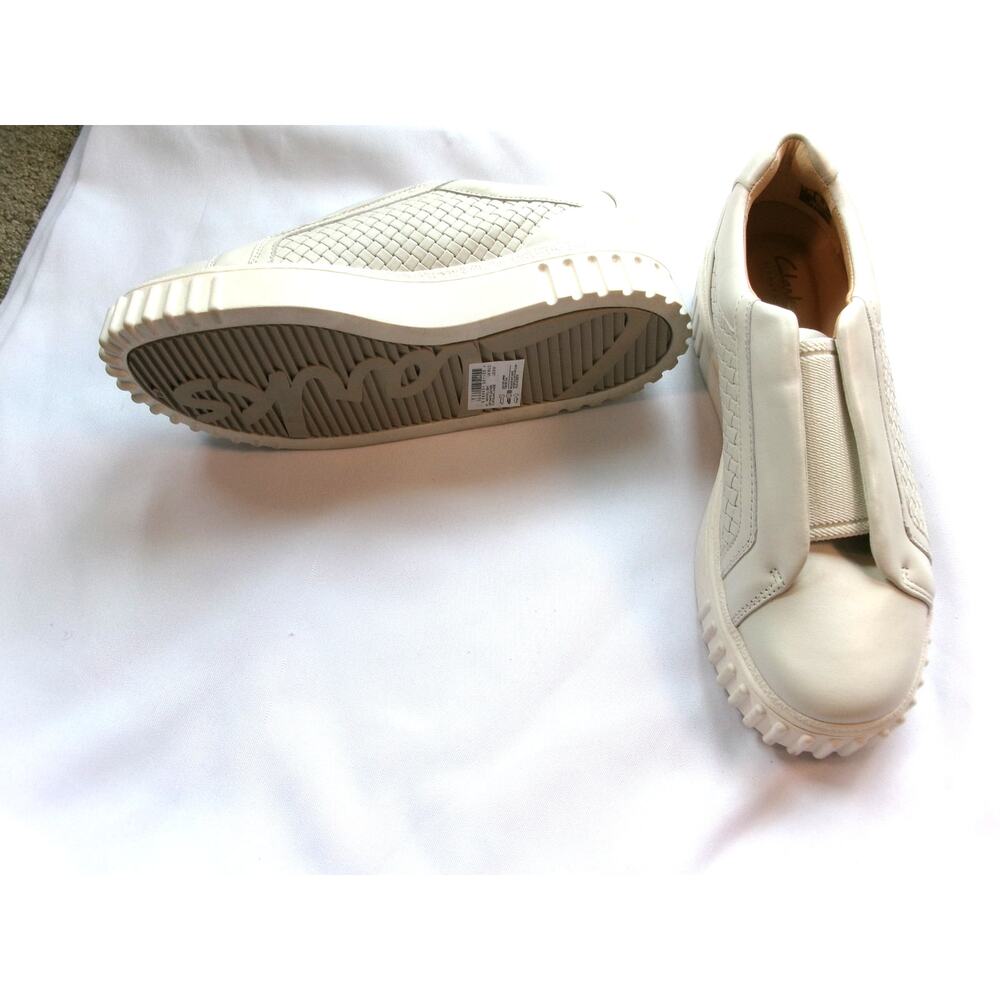 Clarks Mayhill Bay Slip On Sneakers Cream Leather Woven Women's Size 9